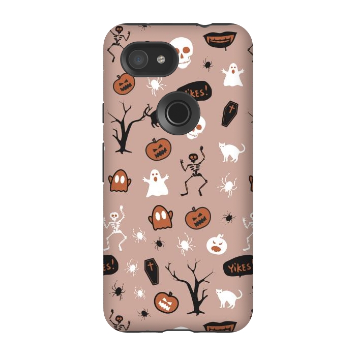 Pixel 3A StrongFit Halloween monsters pattern - skeletons, pumpkins, ghosts, cats, spiders by Oana 
