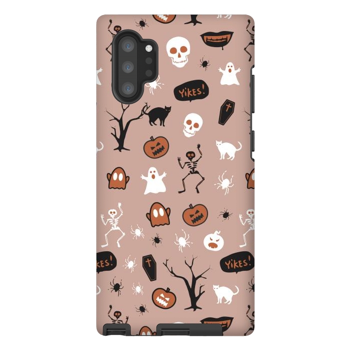 Galaxy Note 10 plus StrongFit Halloween monsters pattern - skeletons, pumpkins, ghosts, cats, spiders by Oana 