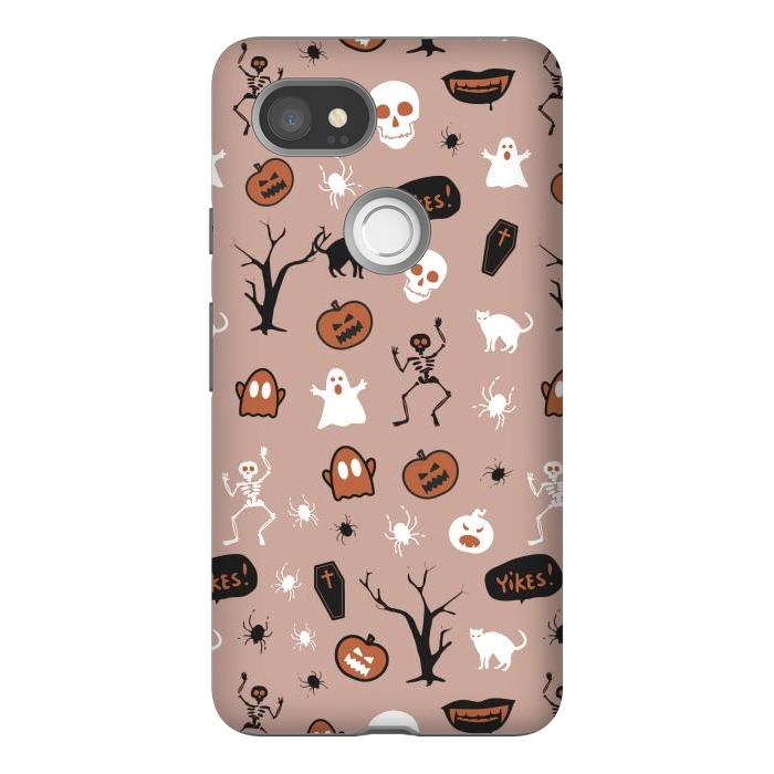Pixel 2XL StrongFit Halloween monsters pattern - skeletons, pumpkins, ghosts, cats, spiders by Oana 