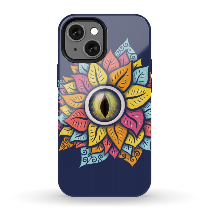 iPhone 13 mini StrongFit Colorful Reptile Eye Flower Fun Weird Digital Art by Boriana Giormova