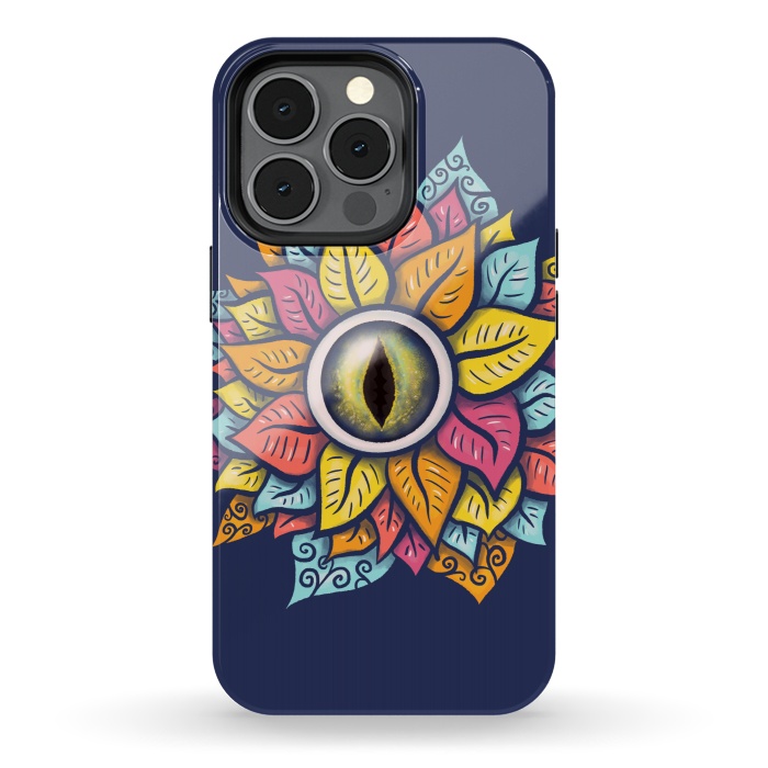 iPhone 13 pro StrongFit Colorful Reptile Eye Flower Fun Weird Digital Art by Boriana Giormova