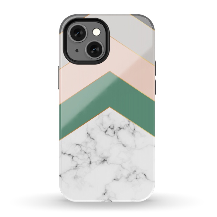iPhone 13 mini StrongFit Green Rose and Gray Marble Geometric Design with gold lines by ArtsCase