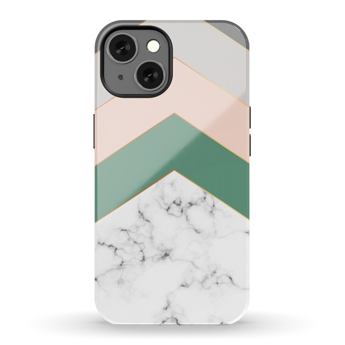 iPhone 13 StrongFit Green Rose and Gray Marble Geometric Design with gold lines by ArtsCase
