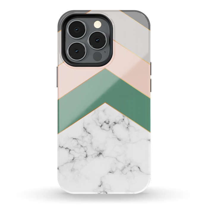 iPhone 13 pro StrongFit Green Rose and Gray Marble Geometric Design with gold lines by ArtsCase
