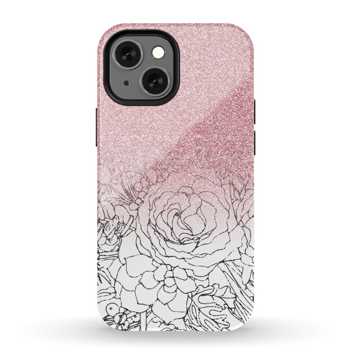 iPhone 13 mini StrongFit Elegant Floral Doodles Pink Gradient Glitter Image by InovArts