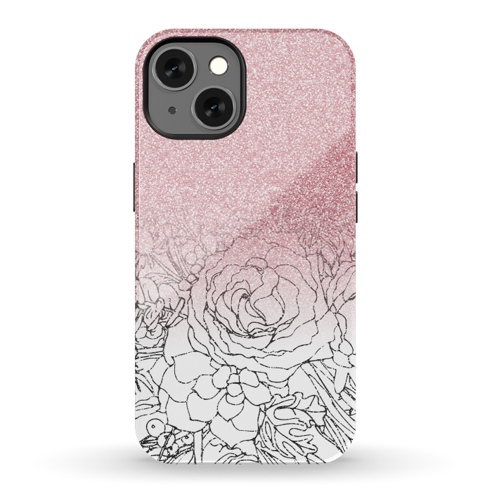 iPhone 13 StrongFit Elegant Floral Doodles Pink Gradient Glitter Image by InovArts