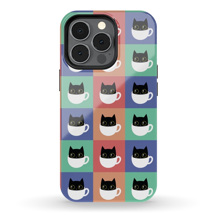 iPhone 13 pro StrongFit Coffee  cat pattern by Laura Nagel