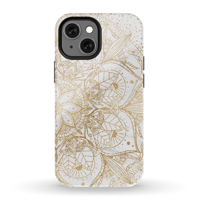 iPhone 13 mini StrongFit Trendy Gold Floral Mandala Marble Design by InovArts