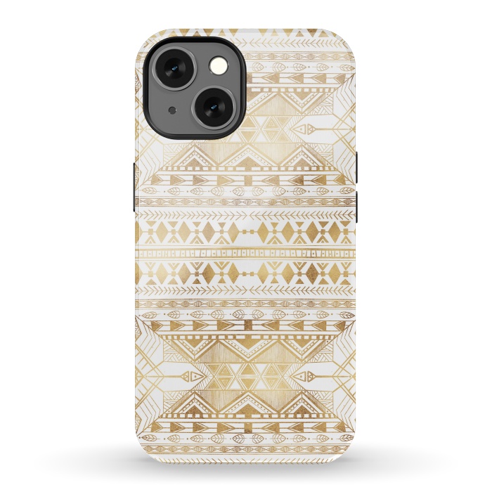 iPhone 13 StrongFit Trendy Gold Geometric Tribal Aztec Pattern by InovArts