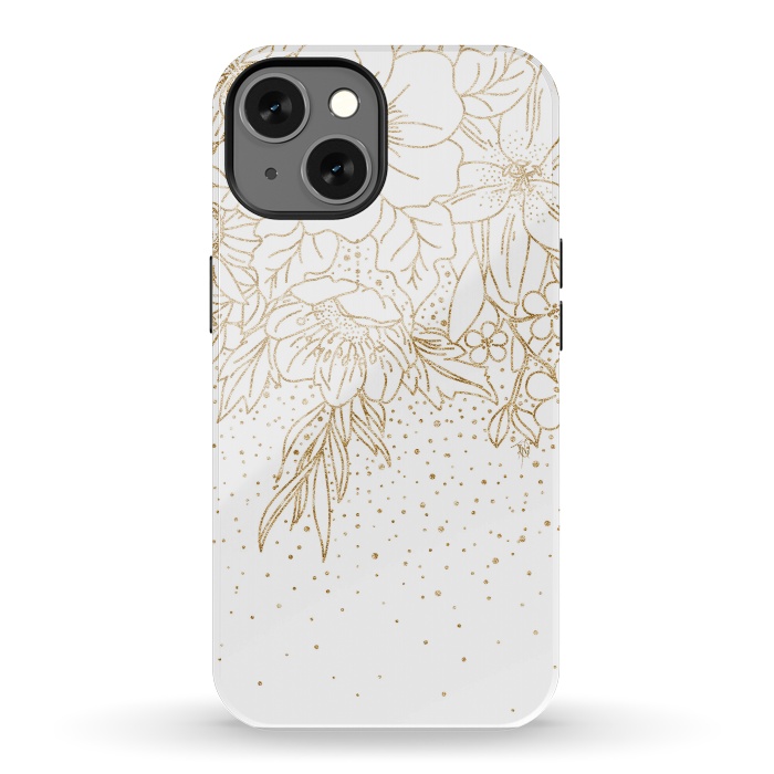 iPhone 13 StrongFit Cute Gold floral doodles and confetti design by InovArts