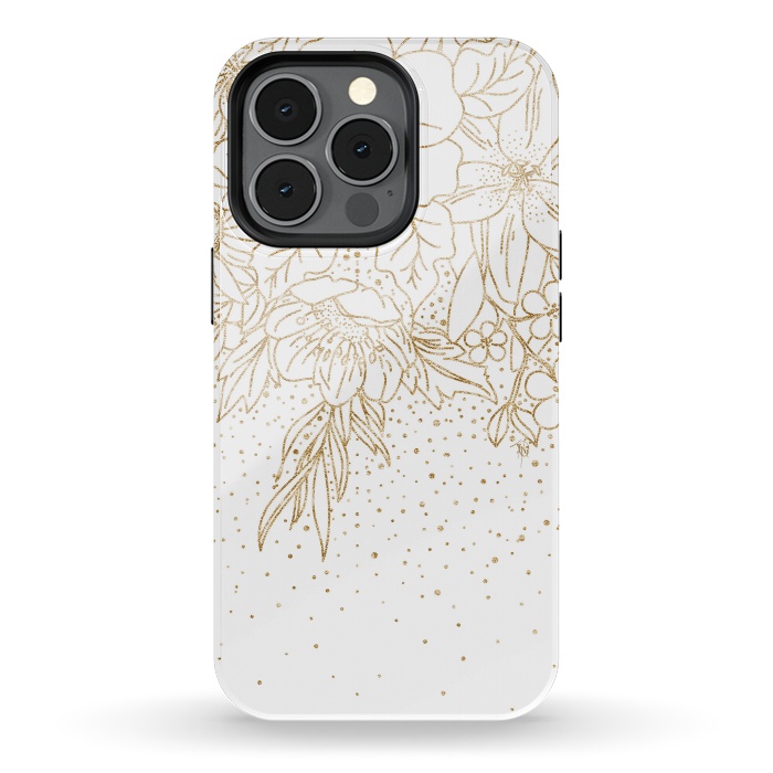 iPhone 13 pro StrongFit Cute Gold floral doodles and confetti design by InovArts