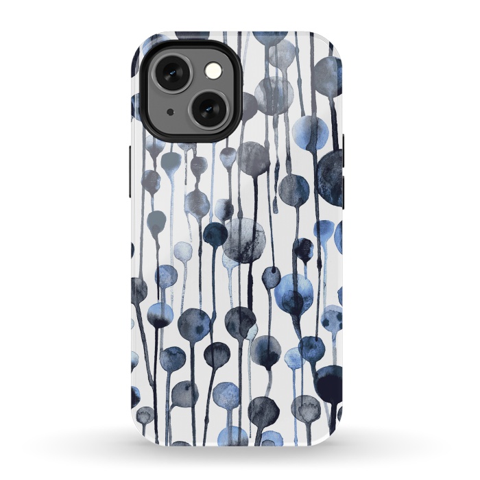iPhone 13 mini StrongFit Dripping Watercolor Dots Navy by Ninola Design