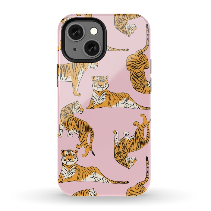 iPhone 13 mini StrongFit Tiger Pattern, pink, 001 by Jelena Obradovic