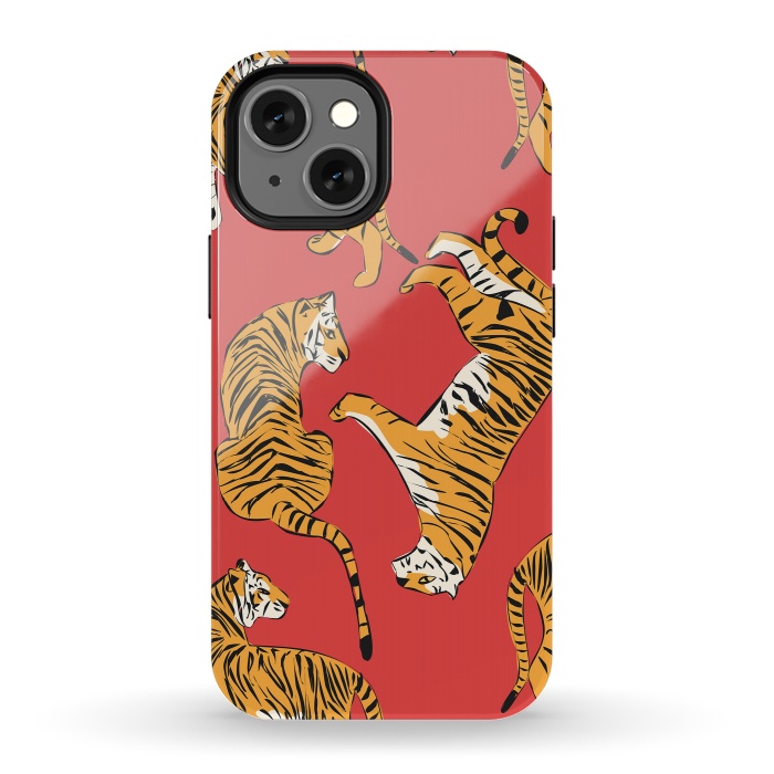 iPhone 13 mini StrongFit Tiger Pattern, red, 005 by Jelena Obradovic