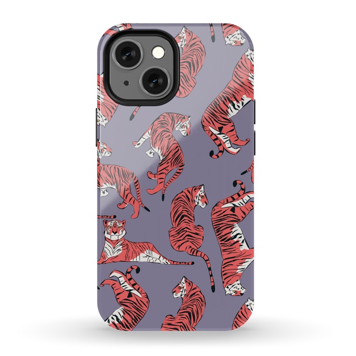iPhone 13 mini StrongFit Tiger pattern, purple, 007 by Jelena Obradovic