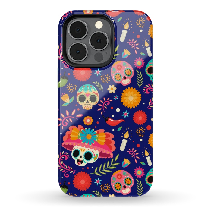 iPhone 13 pro StrongFit SKULL FLORAL PATTERN 2  by MALLIKA