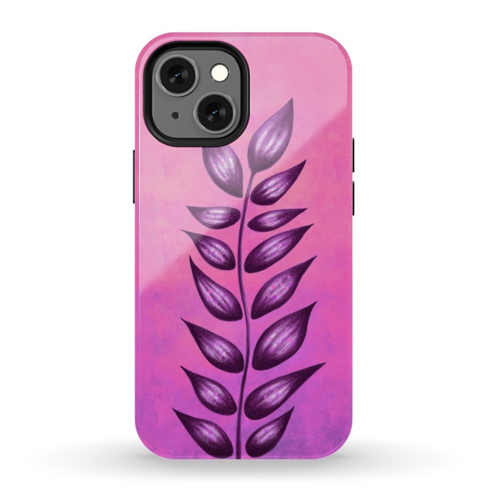 iPhone 13 mini StrongFit Abstract Plant Surreal Botanical Art In Pink And Purple by Boriana Giormova