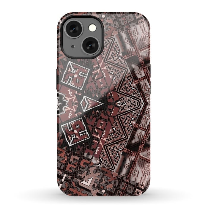 iPhone 13 StrongFit Ethnic brown geometric pattern by Oana 