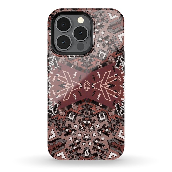 iPhone 13 pro StrongFit Ethnic geometric pattern in autumnal brown by Oana 