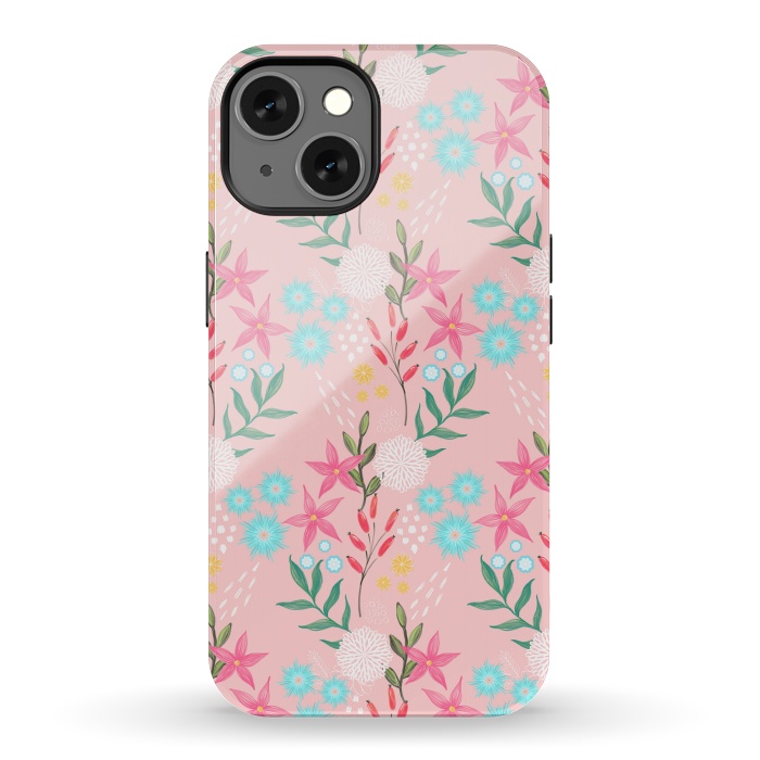 iPhone 13 StrongFit Cute Pink Flowers Creative Art Pattern by InovArts