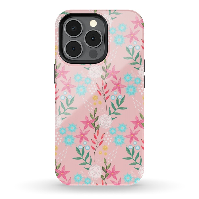iPhone 13 pro StrongFit Cute Pink Flowers Creative Art Pattern by InovArts