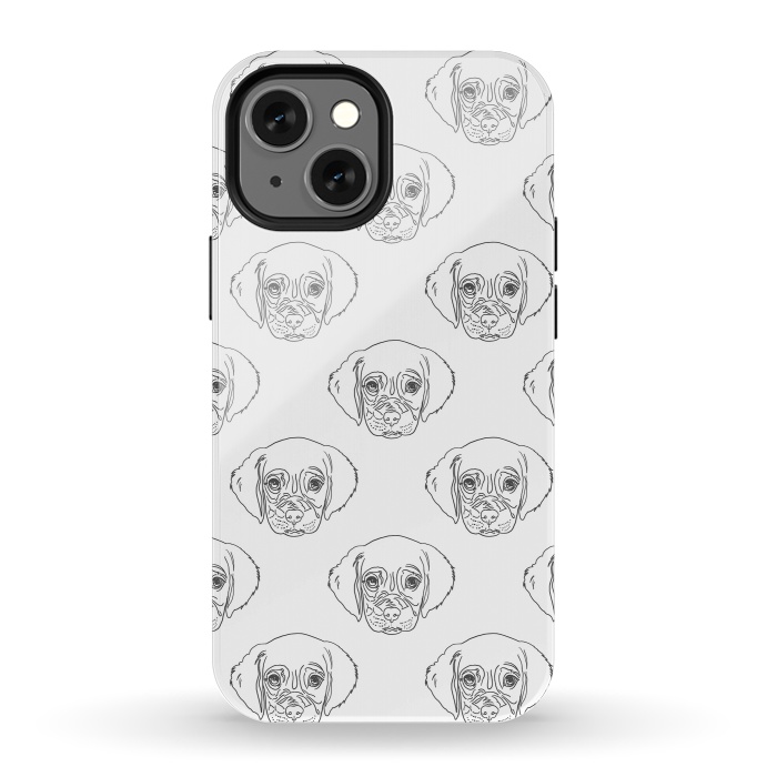 iPhone 13 mini StrongFit Cute Gray Puppy Dog Hand Drawn Strokes Pattern by InovArts