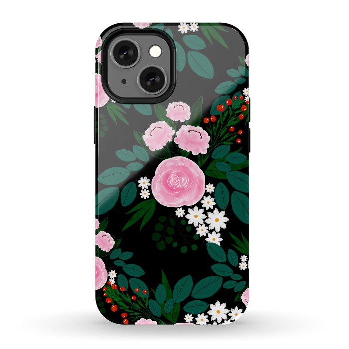 iPhone 13 mini StrongFit Elegant Pink and white Floral watercolor Paint  by InovArts