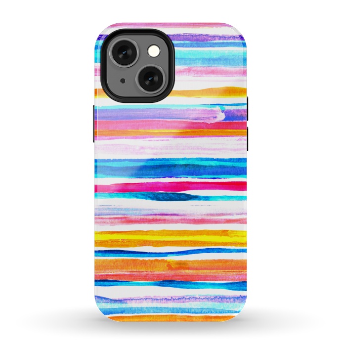 iPhone 13 mini StrongFit Bright Hand Painted Gouache Beach Chair Stripes by Micklyn Le Feuvre