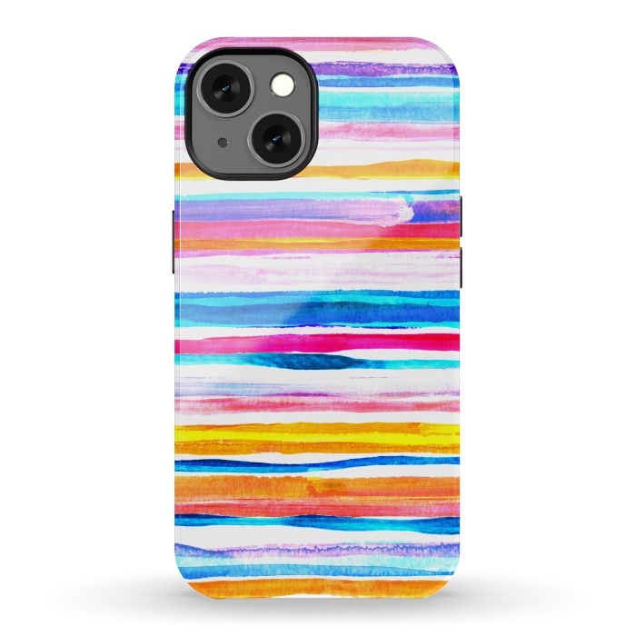 iPhone 13 StrongFit Bright Hand Painted Gouache Beach Chair Stripes by Micklyn Le Feuvre