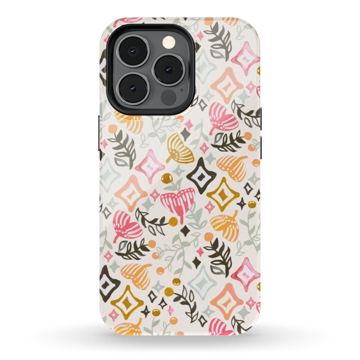 iPhone 13 pro StrongFit Autumn Abstract Ginkgo & Berry Pattern  by Tigatiga