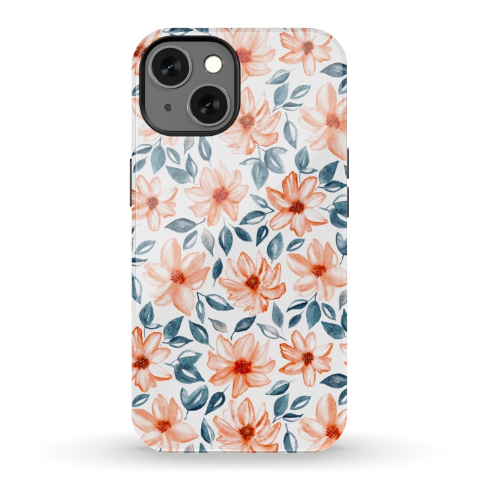 iPhone 13 StrongFit Orange & Navy Watercolor Floral  by Tigatiga