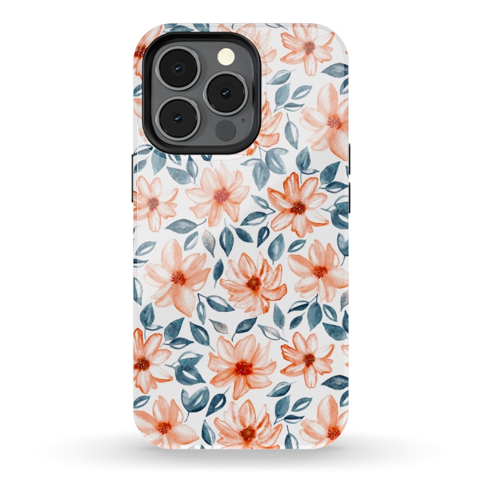 iPhone 13 pro StrongFit Orange & Navy Watercolor Floral  by Tigatiga