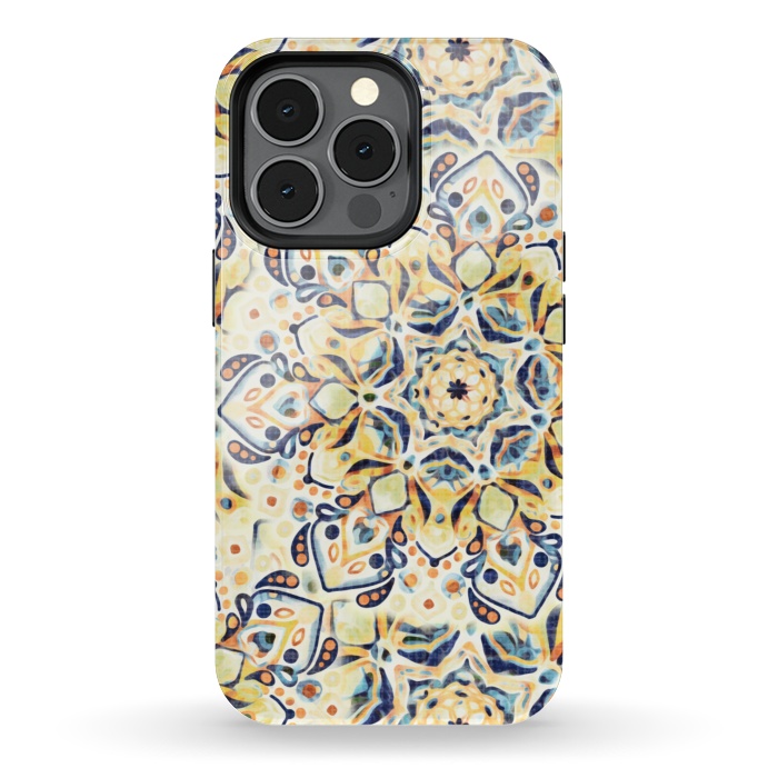 iPhone 13 pro StrongFit Stained Glass Mandala - Mustard Yellow & Navy  by Tigatiga