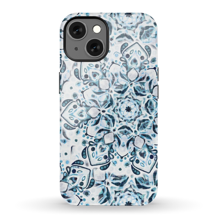 iPhone 13 StrongFit Stained Glass Mandala - Aqua Snowflake  by Tigatiga