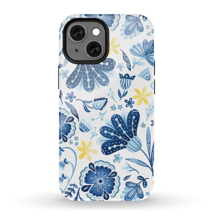 iPhone 13 mini StrongFit Intricate Blue Floral by Noonday Design