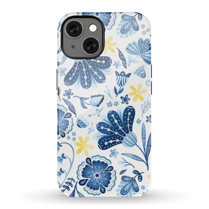 iPhone 13 StrongFit Intricate Blue Floral by Noonday Design