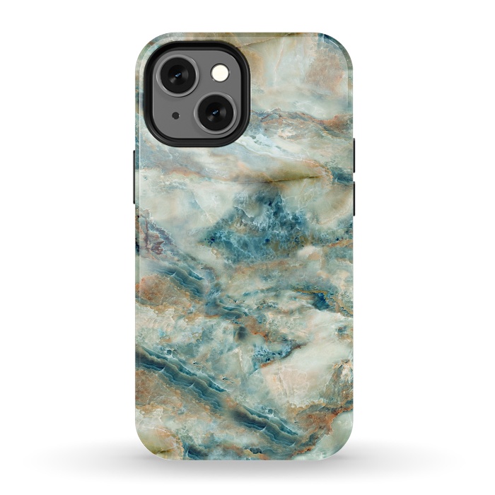 iPhone 13 mini StrongFit Marble Surface Green with Blue and Gold Design by ArtsCase