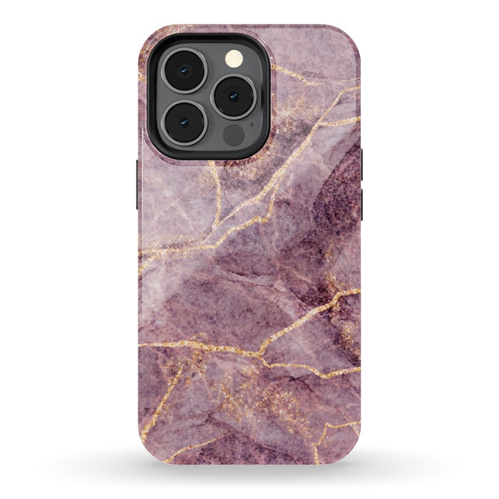iPhone 13 pro StrongFit Pink Marble with Gold fake Glitter by ArtsCase