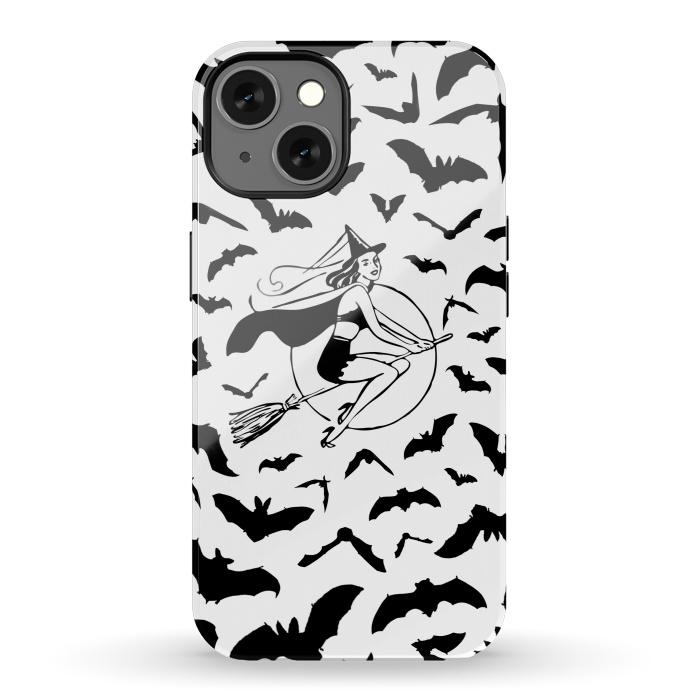 iPhone 13 StrongFit Witch and flying bats vintage illustration by Oana 