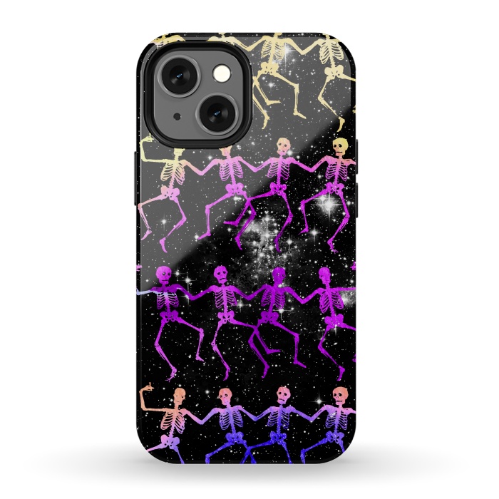 iPhone 13 mini StrongFit Neon gradient dancing skeletons Halloween by Oana 