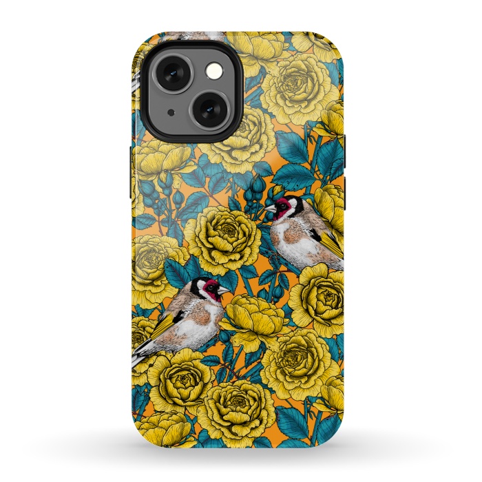 iPhone 13 mini StrongFit Rose flowers and goldfinch birds by Katerina Kirilova