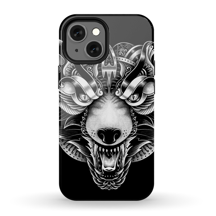 iPhone 13 mini StrongFit Angry Wolf Ornate by Afif Quilimo