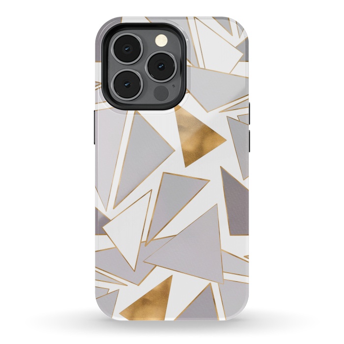 iPhone 13 pro StrongFit Modern Minimalist Gold Strokes Gray Triangles by InovArts