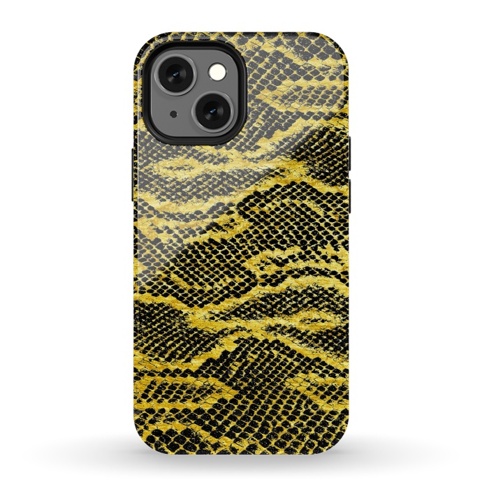 iPhone 13 mini StrongFit Black and Gold Snake Skin II by Art Design Works