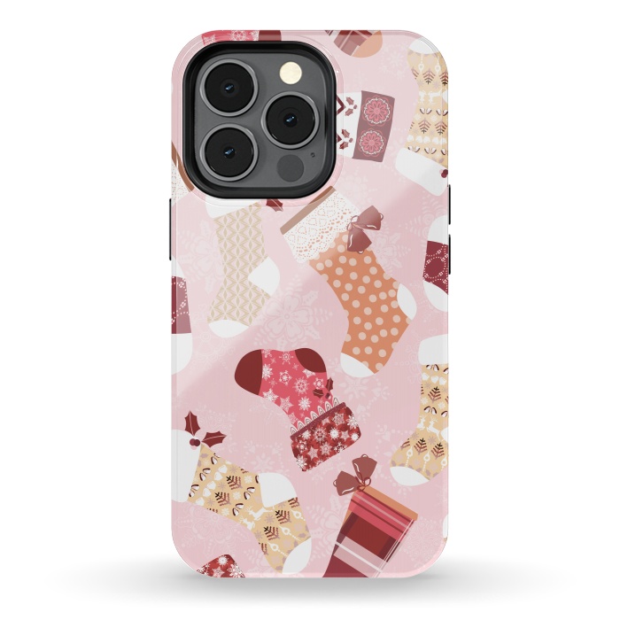 iPhone 13 pro StrongFit Christmas Stockings in Pink and Orange by Paula Ohreen