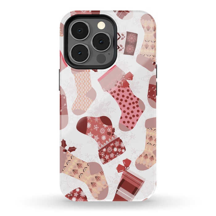 iPhone 13 pro StrongFit Christmas Stockings in Pink and Beige by Paula Ohreen