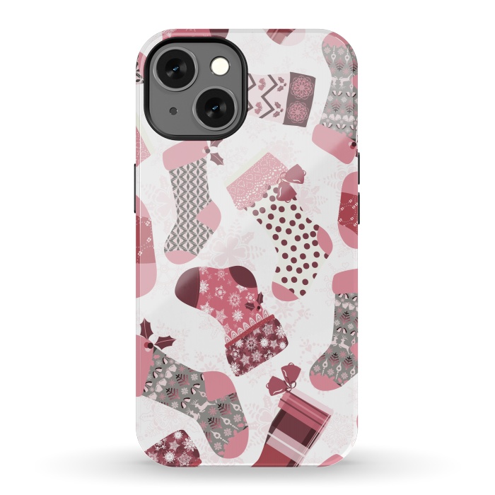 iPhone 13 StrongFit Christmas Stockings in Pink and Gray by Paula Ohreen