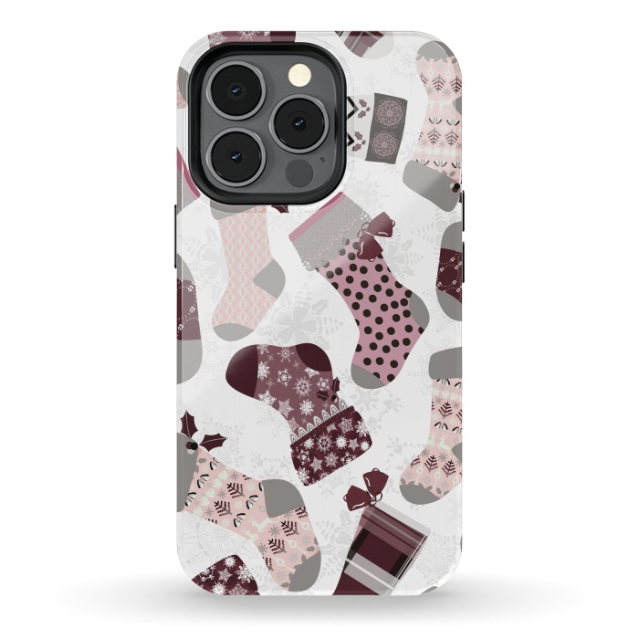 iPhone 13 pro StrongFit Christmas Stockings in Purple and Gray by Paula Ohreen