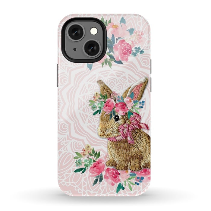 iPhone 13 mini StrongFit Flower Friends Bunny by Monika Strigel
