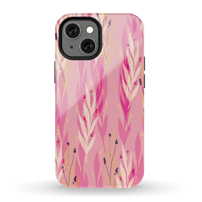 iPhone 13 mini StrongFit pink leaf pattern by MALLIKA